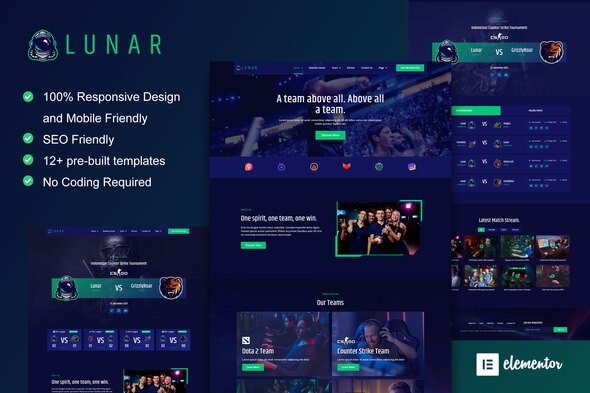 Lunar – eSports & Gaming Elementor Template Kit